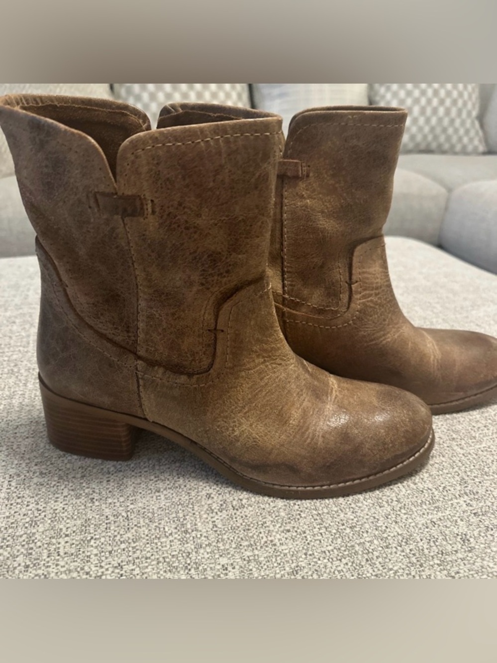 Women's Brown Distressed Leather Ankle Bootie - Picture 3 of 4